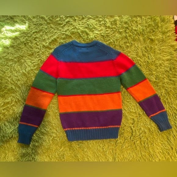 VTG Lands’ End Colorblock Striped Sweater Thick 100% Pure Wool Medium Multicolor - Picture 3 of 4